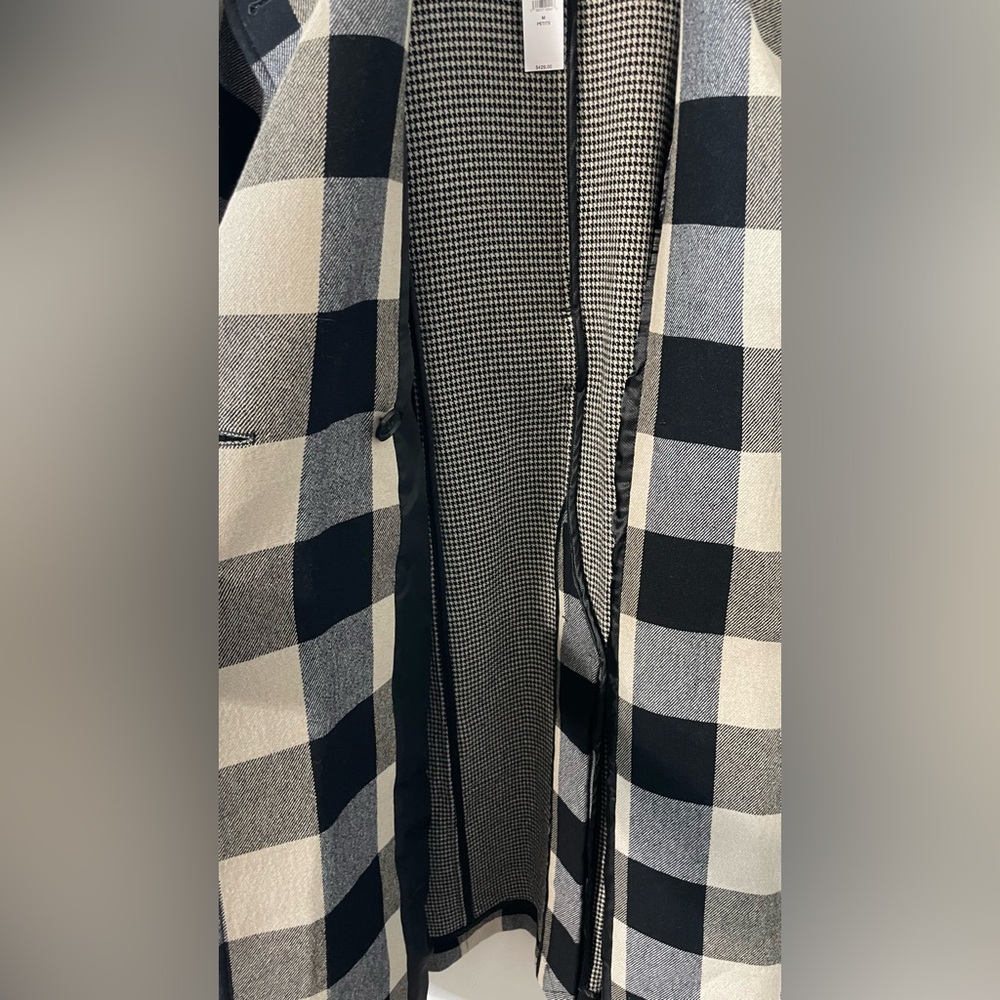 Banana Republic NWT Italian Double-Faced Wool Buffalo Plaid Trench Coat Sz Med P - Picture 14 of 15
